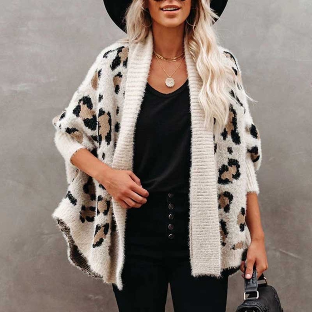 Leopard Fuzzy Oversized Cardigan Knit Sweater - Picture 2 of 7